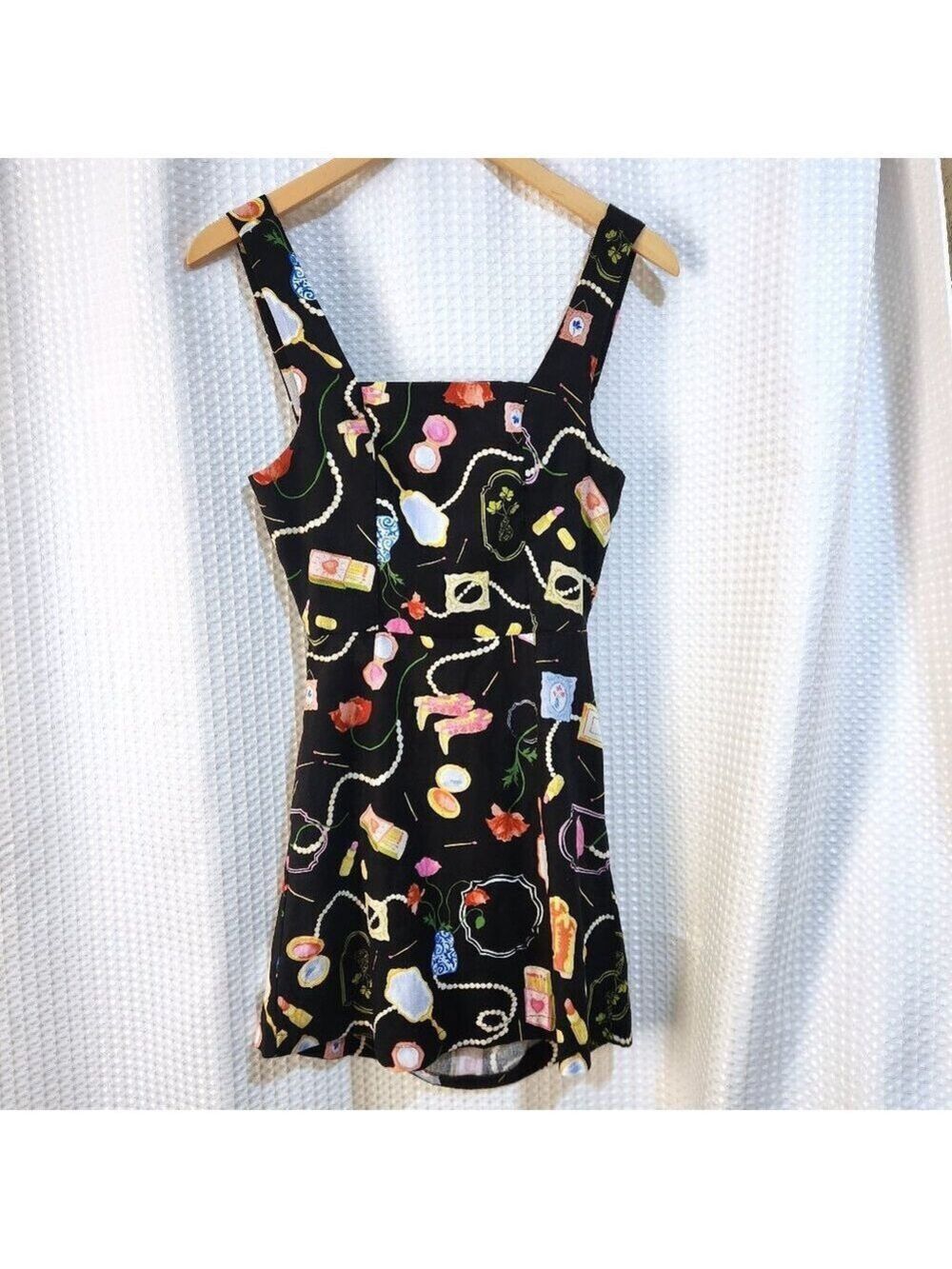 Monteau LA Floral Fit Flare Dress Small Open Back Cutout Summer Skater Mini